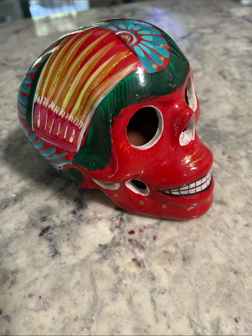 Red ceramic hand painted sugar skull